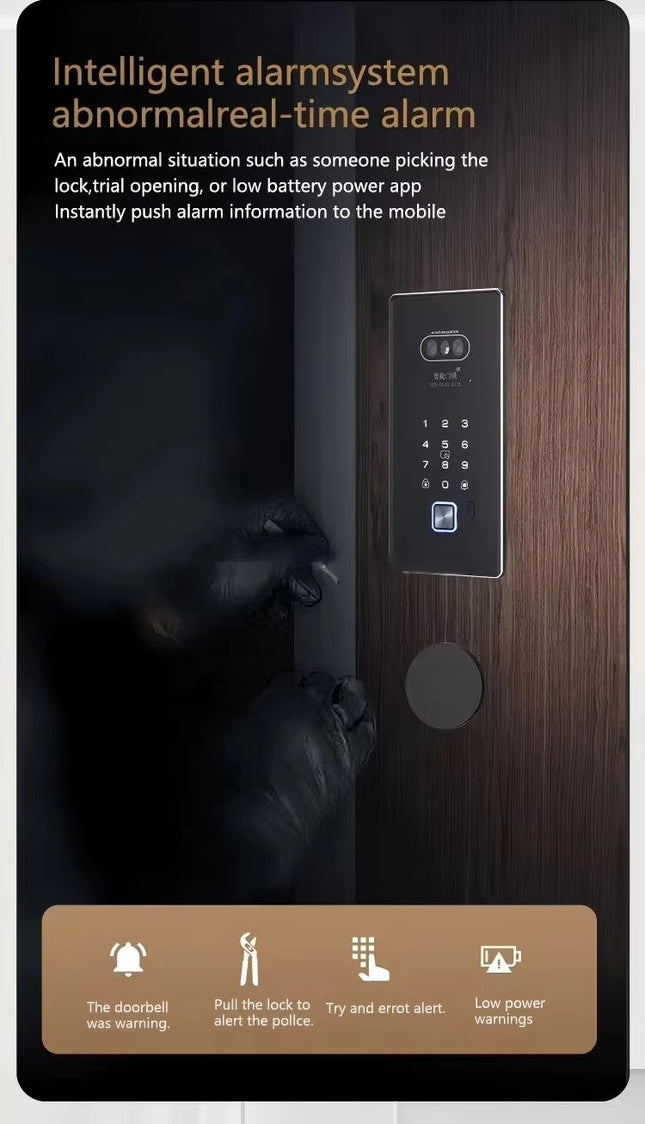 Smart Biometric Door Lock with Camera, Fingerprint, Password, Card and App Unlock