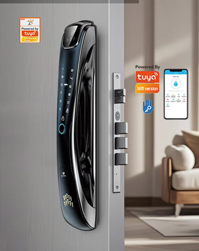Smart Fingerprint Door Lock with Face Recognition, Camera, Password, Card and Key Access