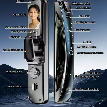 Smart Fingerprint Door Lock with Face Recognition, Camera, Password, Card and Key Access