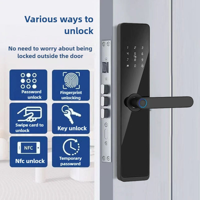 Smart Door Lock with Fingerprint, WiFi App Control, Camera and Password Access for 40-120mm Doors