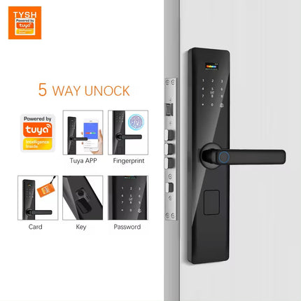 Smart Digital Door Lock with Fingerprint Scanner, Tuya WiFi App, RFID Card and USB Emergency Power