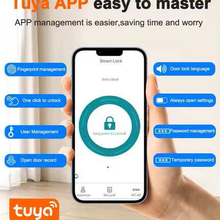 Smart Digital Door Lock with Fingerprint Scanner, Tuya WiFi App, RFID Card and USB Emergency Power