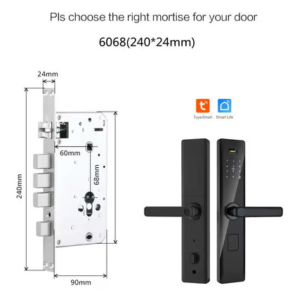 Smart Digital Door Lock with Fingerprint Scanner, Tuya WiFi App, RFID Card and USB Emergency Power