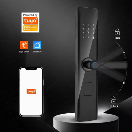 Smart Digital Door Lock with Fingerprint Scanner, Tuya WiFi App, RFID Card and USB Emergency Power