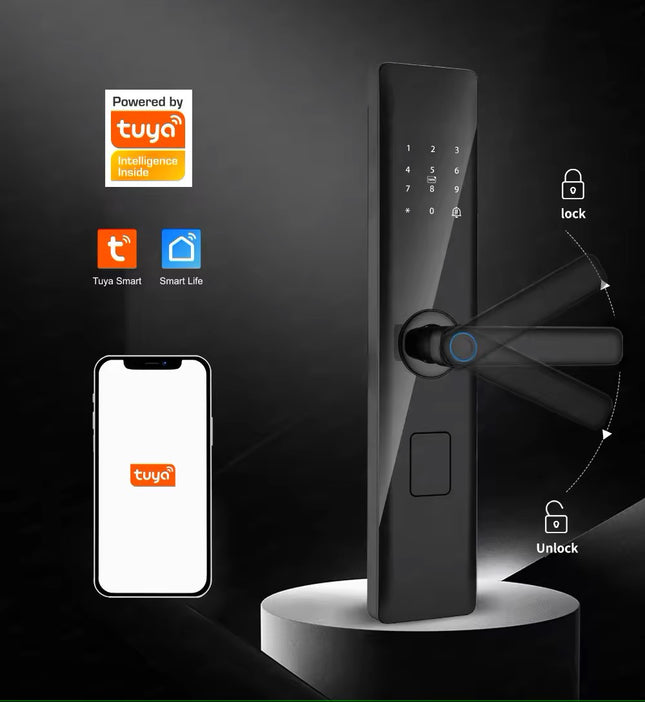 Smart Digital Door Lock with Fingerprint Scanner, Tuya WiFi App, RFID Card and USB Emergency Power