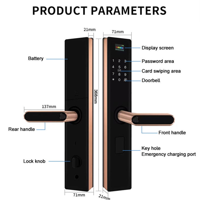 Digital Smart Door Lock with Fingerprint Scanner, Tuya App Control and Multiple Unlock Methods