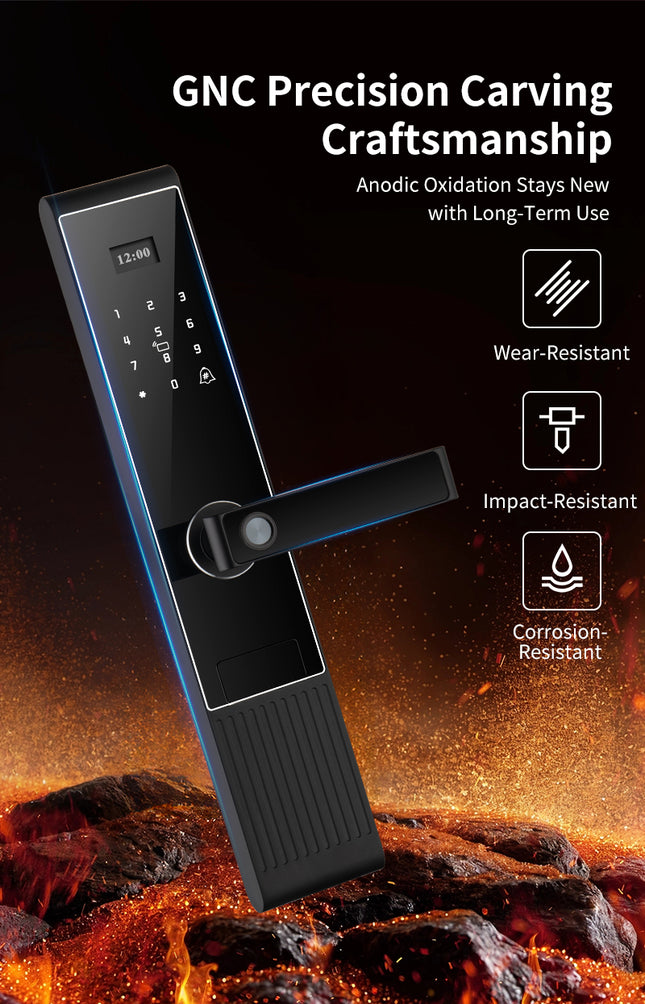 Smart Door Lock with Fingerprint, Card, Key and Password Access for Home Use