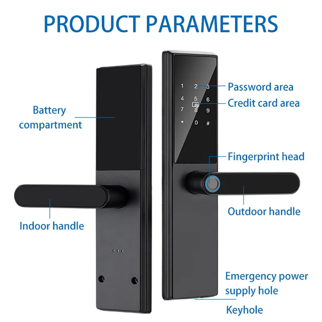 Digital Smart Door Lock with Fingerprint, WiFi App, PIN and Card Access