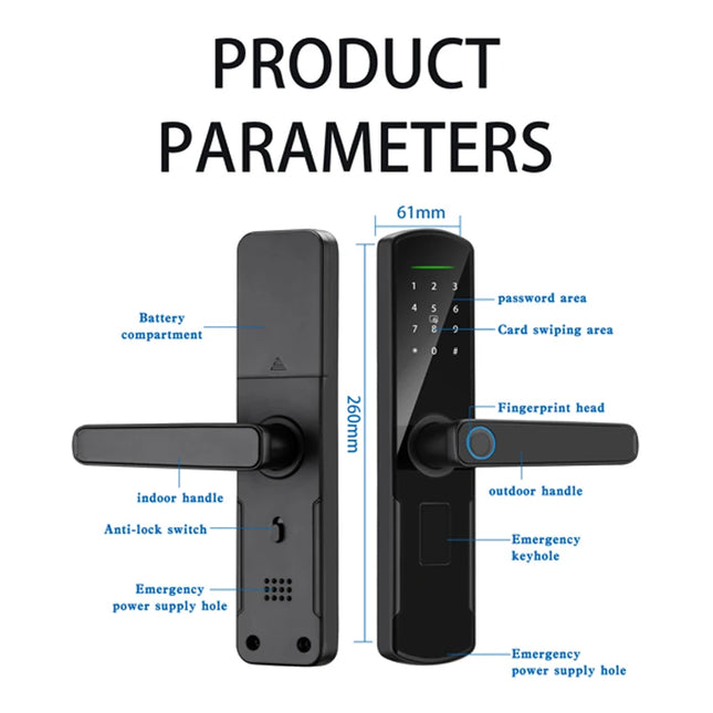 Smart WiFi Digital Door Lock with Fingerprint, PIN, Card and Key Access