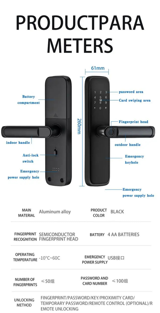 Digital Door Lock with Fingerprint, Password, Card and Key Entry, WiFi App Control