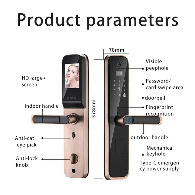 Keyless Smart Door Lock with Fingerprint, WiFi, Keypad and Card Access
