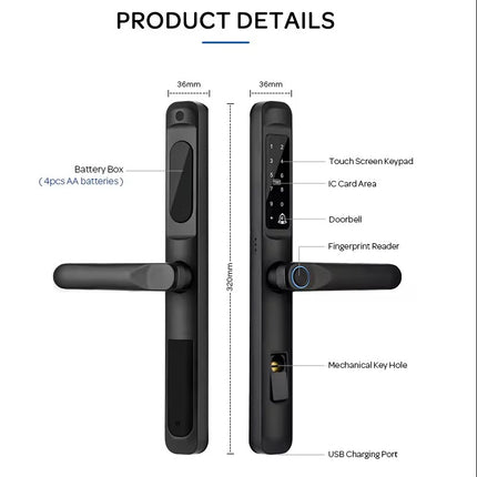 Smart Door Lock with Fingerprint, Password, Card and Key Entry, WiFi Connectivity