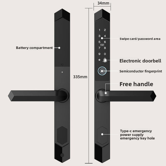 Waterproof Smart Door Lock with Fingerprint, RFID Card, Password and App Access