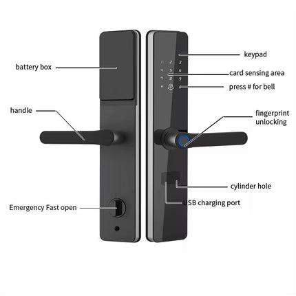 Digital Smart Door Lock with Fingerprint, Password, Card and App Access