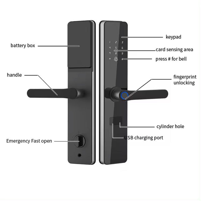 Digital Smart Door Lock with Fingerprint, Password, Card and App Access