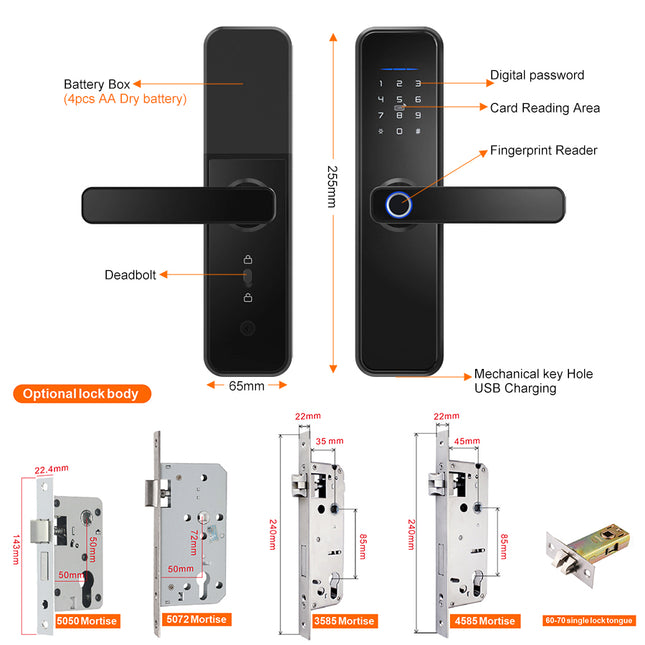 WiFi Smart Door Lock with Fingerprint, Password, Card and Key Entry