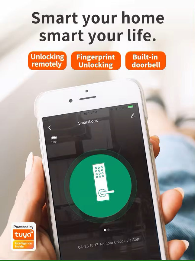 WiFi Smart Door Lock with Fingerprint, Password, Card, Key and App Access