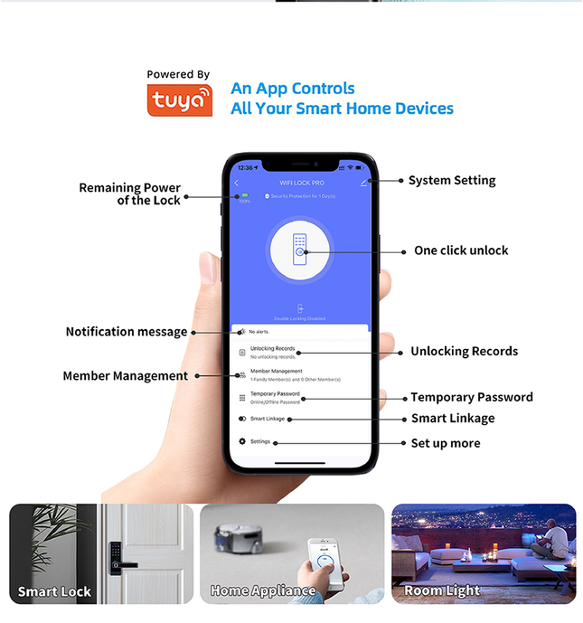 Smart WiFi Door Lock with Fingerprint, PIN, Card and Key Access