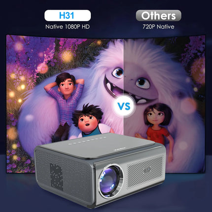 Compact Mini Projector 1080P with 4K Support, LCD Display and Built-In Audio