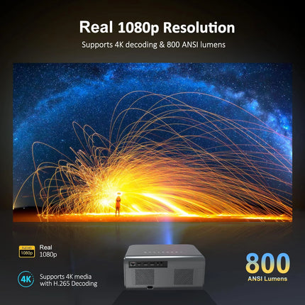 Compact Mini Projector 1080P with 4K Support, LCD Display and Built-In Audio