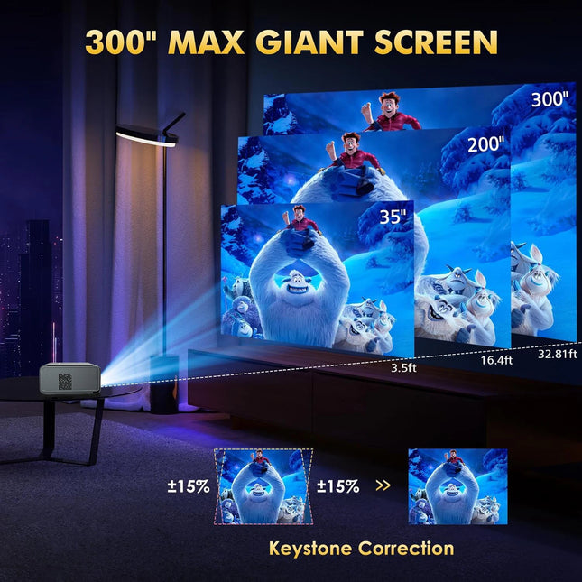 Compact Mini Projector 1080P with 4K Support, LCD Display and Built-In Audio