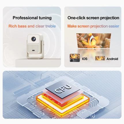Portable 720P Android 12 LED Projector 4K Supported with Auto Focus and HiFi Stereo