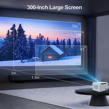 Compact LED Projector 300 ANSI Lumens 1080P Full HD Android 12 WiFi Home Cinema