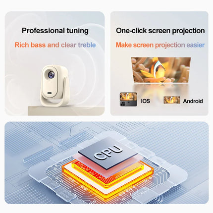 Portable 1080P Full HD LED Projector with Android 12, 230 ANSI Lumens and 180-Inch Display
