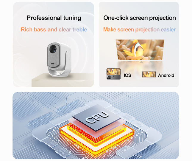 Mini Portable Projector 1080P Android 12 WiFi with 50-180 Inch Display