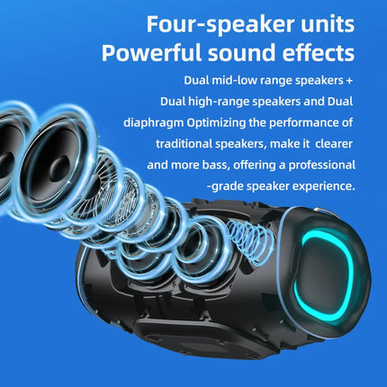 Portable 50-100W Bluetooth Speaker with Carry Handle, RGB LED Lights and IPX5 Waterproof Rating