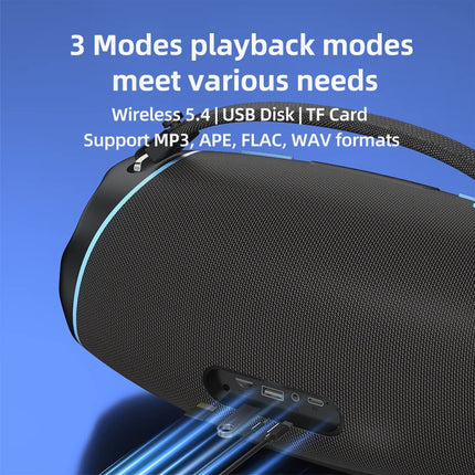 Portable 50-100W Bluetooth Speaker with Carry Handle, RGB LED Lights and IPX5 Waterproof Rating