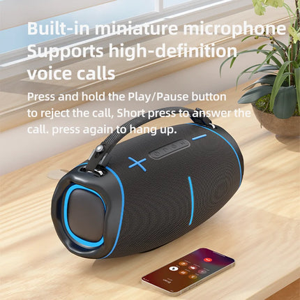 Portable 50-100W Bluetooth Speaker with Carry Handle, RGB LED Lights and IPX5 Waterproof Rating