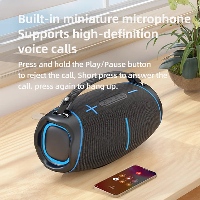 Portable 50-100W Bluetooth Speaker with Carry Handle, RGB LED Lights and IPX5 Waterproof Rating