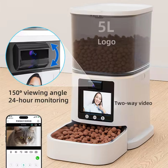 Automatic Smart Pet Feeder with HD Camera, Two-Way Audio and Scheduled Feeding