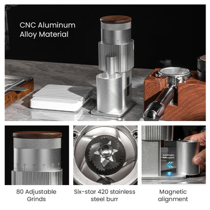 Compact Coffee Grinder with 38mm Stainless Steel Conical Burr, USB Type-C Charging and 80 Grind Levels