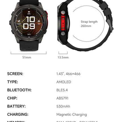 1.43 Inch AMOLED Smartwatch with BT Calling, Fitness Tracking, Heart Rate Monitor & 5ATM Water Resistance