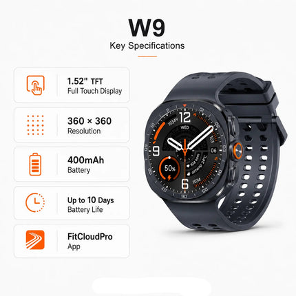 Round Smart Watch with 1.52 Inch Display, Wireless Charging, IP68 Water Resistance for Android and iOS