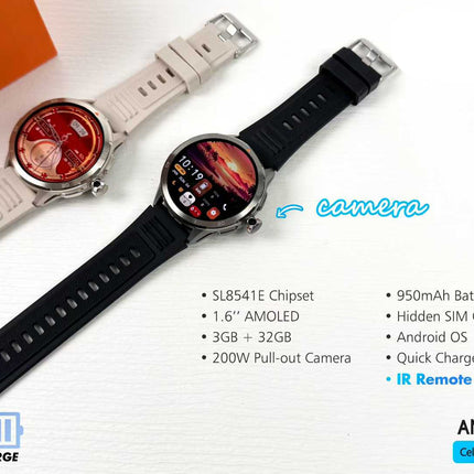 4G Smart Watch with AMOLED Display, Fast Charging, IP68 Waterproof and Touchscreen