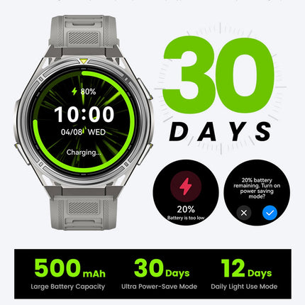 Rechargeable 1.43" AMOLED Smart Watch with 2GB Memory, Touch Controls and 5ATM Waterproof Design