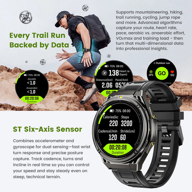 Rechargeable 1.43" AMOLED Smart Watch with 2GB Memory, Touch Controls and 5ATM Waterproof Design
