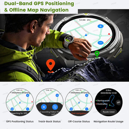 Rechargeable 1.43" AMOLED Smart Watch with 2GB Memory, Touch Controls and 5ATM Waterproof Design