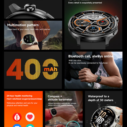 1.43 Inch AMOLED Smartwatch with Fitness Tracking, Touchscreen, 3ATM Water Resistance and Silicone Band