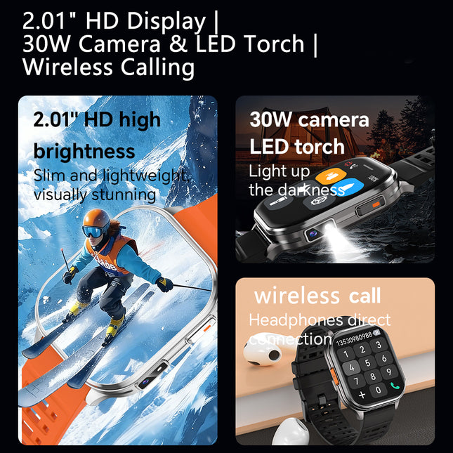 2.01 Inch Smartwatch with Camera, App Control, Wireless Calling, 256MB Memory & IP67 Rating