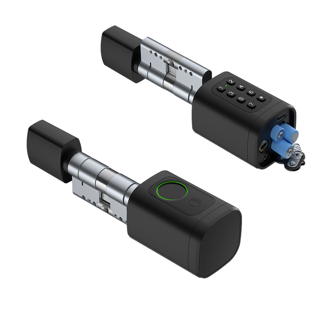 Smart Keyless Aluminum Door Lock Cylinder with Fingerprint, PIN Code, NFC Card, App Control & Mechanical Key