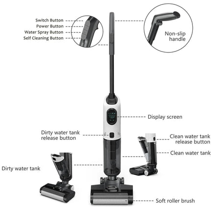 Rechargeable Wet & Dry Stick Vacuum Cleaner with Temperature Display and 2 Speed Settings