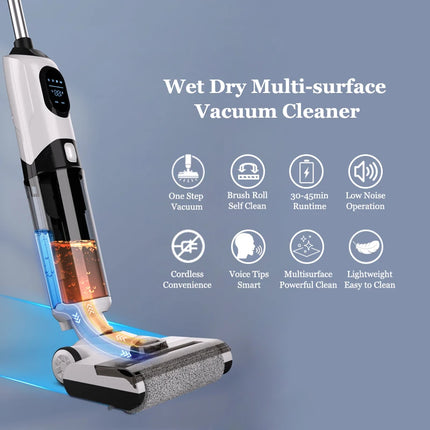 Rechargeable Wet & Dry Stick Vacuum Cleaner with Temperature Display and 2 Speed Settings