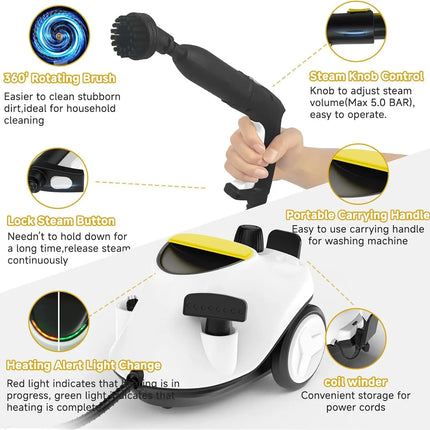 Commercial Portable Steam Cleaner 2100W with 2.1L Water Tank and 5 Bar Steam Pressure