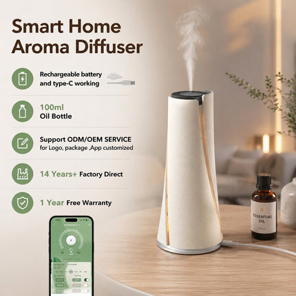 Portable Waterless Aroma Diffuser with WiFi App Control and Rechargeable Battery