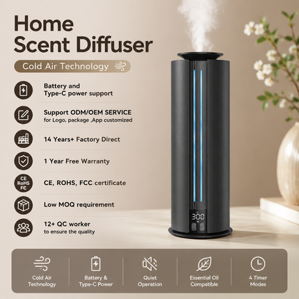 Portable Waterless Essential Oil Diffuser with Rechargeable Battery and Touch Control