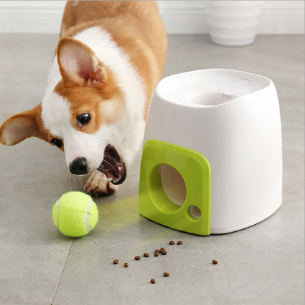 Interactive Puzzle Tennis Ball Launcher for Pets with Snack Rewards and Training Modes